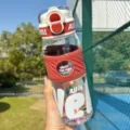 Large capacity sports plastic water bottle with dual drink straw and portable design for outdoor fitness use. - Single Cup / Red 695ML