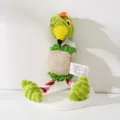 Plush flamingo dog toy with squeaker and rope, cute green pet chew toy for interactive play. - Green Flamingo