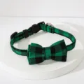 Groen-zwarte ruitjes huisdierhalsband met strikje, verstelbare band en bel voor katten en honden. - Groen Zwart Ruitjes