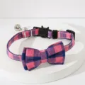 Roze en blauwe geruite huisdierenhalsband voor kat en hond met strik en bel, variant. - Roze en Paarse Ruit