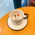 Creative 3D Cat Ceramic Coffee Mug with Saucer Cute Animal Cup for Home Office Decor - Grey Red Ear Cat