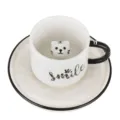 Creative ceramic coffee mug and saucer set with 3d cute animal inside and smile text. - White Tiger