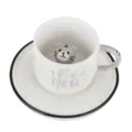 Creative ceramic coffee cup and saucer set with cute 3D tiger animal inside for daily use. - Grey Tiger