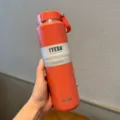 TYESO 710ml Vacuum Insulated Water Bottle Coral Red Portable Sports Tumbler with Lid - 24oz / Coral Orange