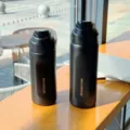 Stainless steel sports vacuum water bottle portable large capacity outdoor black thermos cup - Black