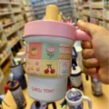 Edelstahl Thermobecher mit Griff, Strohhalmdeckel und süßem Blumenmuster, groß. - 550ml / Rosa