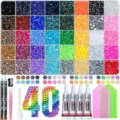 60 Grids Resin Rhinestones Kit Flatback Gems with Glue and Dotting Tools for DIY Crafts - 40 Grids Style 2 As Shown