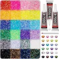 60-Grid Resin Rhinestone Nail Art Kit with Glue and Picker Pencil for DIY Craft Decor - 24 Grids Type B 3MM Candy Rhinestones + 3 Glues