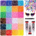 60 Grid Resin Flatback Rhinestones DIY Nail Art Kit with Glue Tweezers Sunglasses and Colorful Gems - 24 Grids Type C 3MM Candy Rhinestones + 3 Glues
