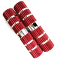 Close-up of red aluminum bicycle stunt pegs, anti-slip ribbed design for rear axle use. - Solid 100mm Length / Red