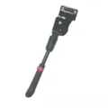 Close-up of adjustable bicycle kickstand, black aluminum alloy side stand details. - Adjustable 2-Hole Iron Single Support