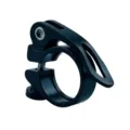 Black aluminum alloy bicycle seatpost clamp detail shot with quick release lever and bolt. - 28.6mm / Black Center-Hole Style