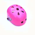 Pink kids safety helmet with plum blossom ventilation vents and cute panda sticker for sports. - Pink