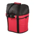 Close-up detail van de rood-zwarte waterdichte opvouwbare canvas fietsvoor manden. - Rits Stijl / Rood