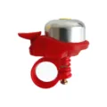 Close up detail view of the red plastic and silver metal mini bicycle handlebar bell part. - Red