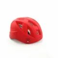 Red cycling helmet detail showing integrated ventilation design and durable protective structure. - White Foam / Red