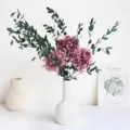 Preserved hydrangea and eucalyptus bouquet in white ceramic vase, elegant home decor. - Fine Leaf + 3 Grape Purple Hydrangeas / Grape Purple