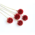 Natural dried scabiosa flower heads with stems, perfect for home decor, DIY floral arrangements. - 1 Bundle 5 Branches / Red