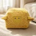 Yellow sheep plush pouf stool, cute fluffy animal floor cushion for bedroom and living room decor. - 55cm (With Zipper) / Yellow