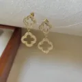 Edelstahl Zirkonia vierblättrige Kleeblatt Ohrringe für Damen elegante Schmuck Gold - Gold