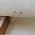 Edelstahl Roségold vierblättriges Kleeblatt Zirkon Ohrringe Damen Modeschmuck. - Roségold