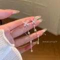 Koreanische glitzernde Zirkon Schmetterling Perle Quaste Ohrringe für Damen elegante Schmuck. - Strass Schmetterling Quasten Stil (E7146) / Silber