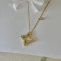 Elegante goldene vierzackige Stern Halskette Edelstahl Zirkonia Anhänger Damen chic - Vollkreis Kristall Kleeblatt Stil / Gold