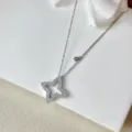 Roestvrijstalen zirkonia vierbladige bloem hanger halsketting met verstelbare ketting. - Volle Cirkel Kristal Klaverblad Stijl / Zilver