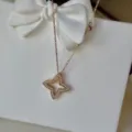 Roségold roestvrij staal hol klaver hanger ketting, elegante zirkoon mode sieraden. - Volle Cirkel Kristal Klaverblad Stijl / Roségoud