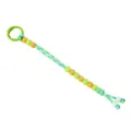 Handcrafted colorful woven bag charm keychain with beaded rhinestones and metal clasp hook - Green