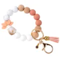 Silikon Holz Perlen Armband Schlüsselanhänger mit Lotosblüte Quaste für Damenschlüssel. - Kaffee Armband