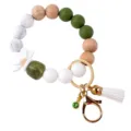 Silikon Perlen Schlüsselanhänger Armband mit Holzperlen und Quasten Anhänger stilvoll. - Grünes Armband