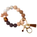 Silikon Holzperlen Armband Schlüsselanhänger mit süßer Lotus Quaste Mode Zubehör - Braunes Armband