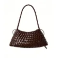 Dark brown woven leather shoulder bag chic minimalist stylish underarm handbag detail view - Coffee