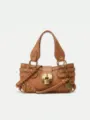 Mini sac bandoulière en cuir PU marron avec cadenas vintage et détails de rivets. - Marron