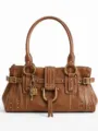 Sac à épaule vintage Y2K marron en cuir avec cadenas et rivets métalliques pour femmes chic. - Marron