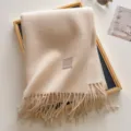 Solid color winter wool blend tassel scarf for women and men cozy thick warm neck wrap - 190x65cm / Off White