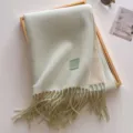 Fall winter Korean style wool blend solid color fringe scarf warm cozy couple neck wrap - 190x65cm / Mint Green