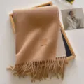 Chic solid camel wool blend scarf with fringe hem, cozy winter warm fashion winter accessory. - 190x65cm / Camel