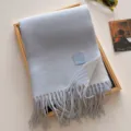 Cozy wool blend solid color fringe scarf in light blue, perfect warm winter neckerchief. - 190x65cm / Sky Blue