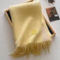 Korean style wool blend solid color fringe scarf for autumn and winter, warm and cozy. - 190x65cm / Milky Yellow