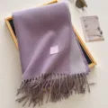 Korean style wool blend solid color tassel scarf in purple, warm and thick winter accessory. - 190x65cm / Mist Purple