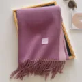 Thick warm wool blend solid color fringe scarf, cozy winter neck wrap in purple variant. - 190x65cm / Bean Paste Purple