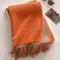 Cozy wool blend tassel scarf in orange and beige, winter warm thick neck wrap for daily wear. - 190x65cm / Sunset Orange
