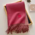 Pink wool blend tassel scarf, wide solid color winter warm cozy fashion neckerchief - 190x65cm / Rose Pink