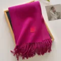 Fuchsia wool blend fringe scarf winter thick warm solid color tassel scarf cozy neck warmer - 190x65cm / Rose Red