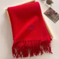 Classic red solid color fringed wool blend scarf, cozy winter warm thick neck wrap for daily wear. - 190x65cm / China Red