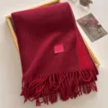 Korean winter solid color wool blend fringe scarf thick warm winter neck warmer apparel - 190x65cm / Burgundy