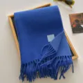 Chic solid color winter wool blend scarf with classic fringe design, warm and cozy for cold days. - 190x65cm / Royal Blue