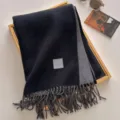 Autumn winter Korean style wool blend scarf thick warm tassel neckerchief black grey variant. - 190x65cm / Black and Gray